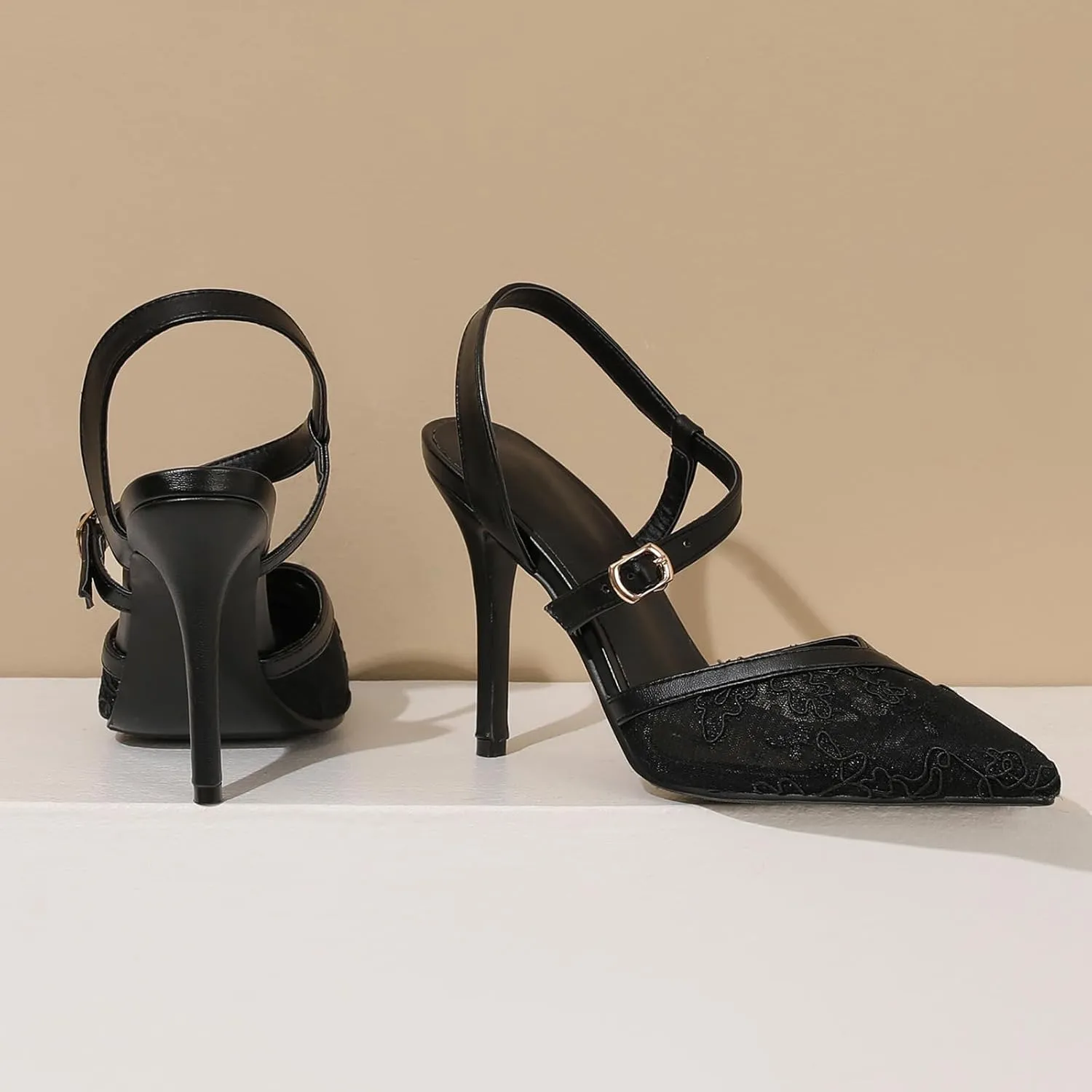 Lace Mesh Air Stiletto High Heels Sandals for Women