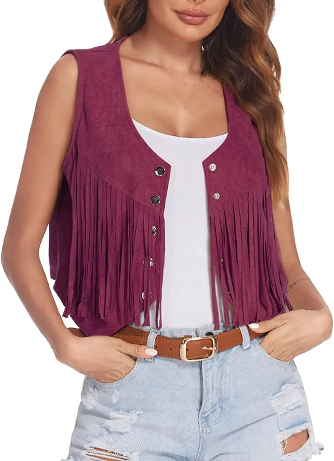 Ladies Fringe Vests Cowgirl Outfit for Women 70s Hippie Clothes Vest Jacket Faux Suede Tassels Western Cowgirl 2023
