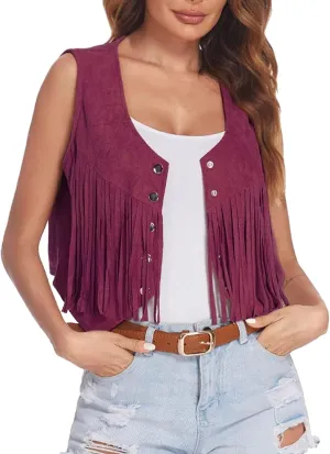Ladies Fringe Vests Cowgirl Outfit for Women 70s Hippie Clothes Vest Jacket Faux Suede Tassels Western Cowgirl 2023