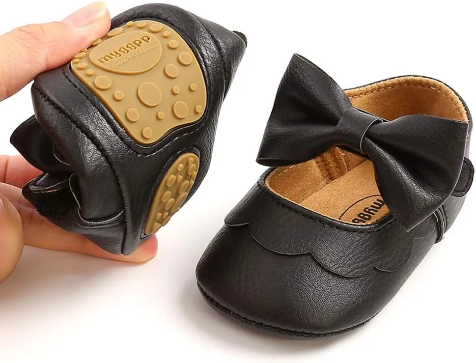 LAFEGEN Baby Girls Mary Jane Flats with Bownot Non Slip Soft Sole PU Leather Newborn Infant Toddler First Walker Cirb Dress Shoes