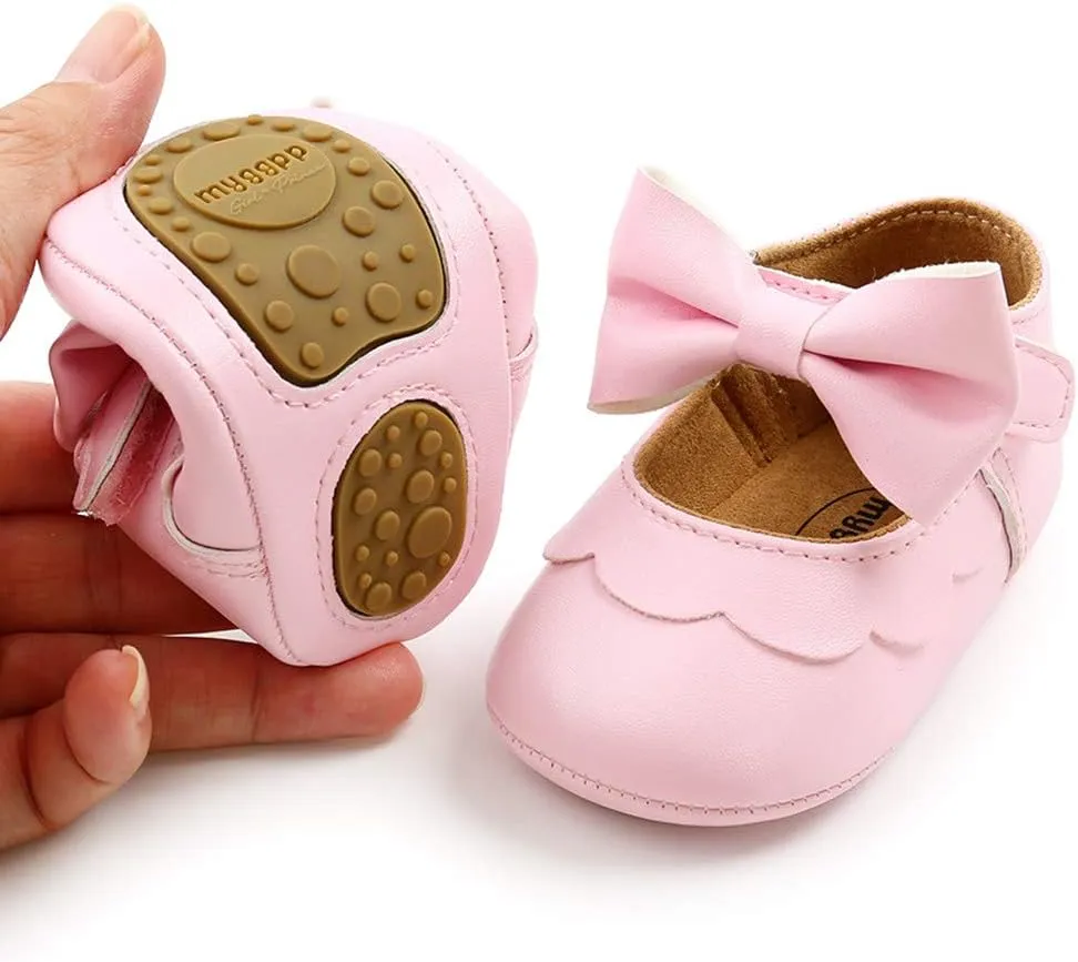 LAFEGEN Baby Girls Mary Jane Flats with Bownot Non Slip Soft Sole PU Leather Newborn Infant Toddler First Walker Cirb Dress Shoes