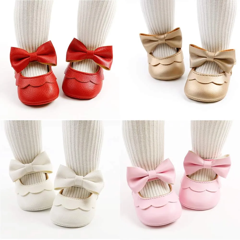 LAFEGEN Baby Girls Mary Jane Flats with Bownot Non Slip Soft Sole PU Leather Newborn Infant Toddler First Walker Cirb Dress Shoes