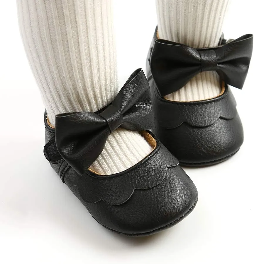 LAFEGEN Baby Girls Mary Jane Flats with Bownot Non Slip Soft Sole PU Leather Newborn Infant Toddler First Walker Cirb Dress Shoes