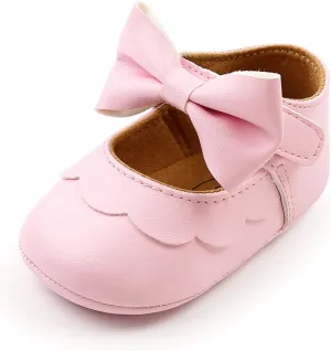 LAFEGEN Baby Girls Mary Jane Flats with Bownot Non Slip Soft Sole PU Leather Newborn Infant Toddler First Walker Cirb Dress Shoes
