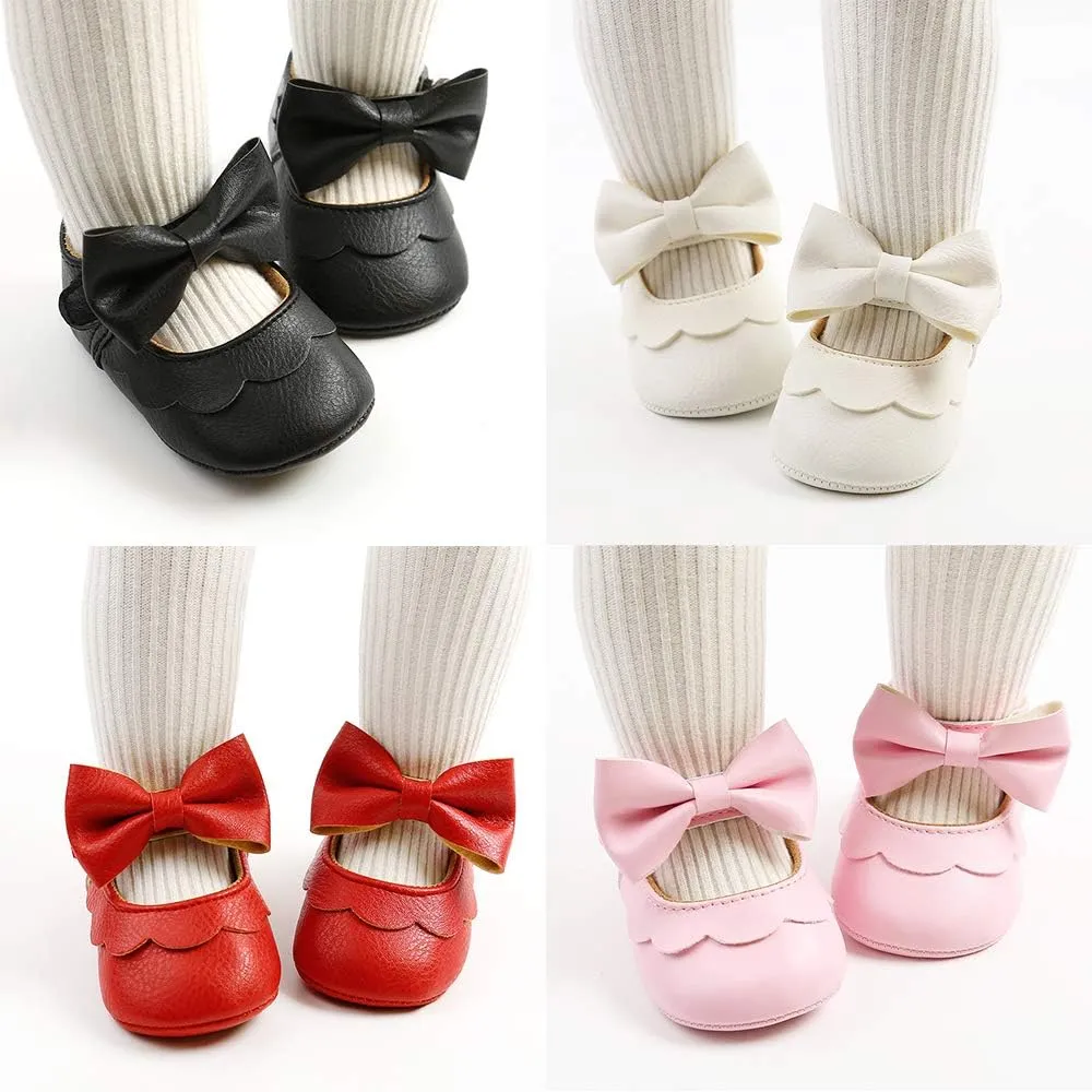 LAFEGEN Baby Girls Mary Jane Flats with Bownot Non Slip Soft Sole PU Leather Newborn Infant Toddler First Walker Cirb Dress Shoes