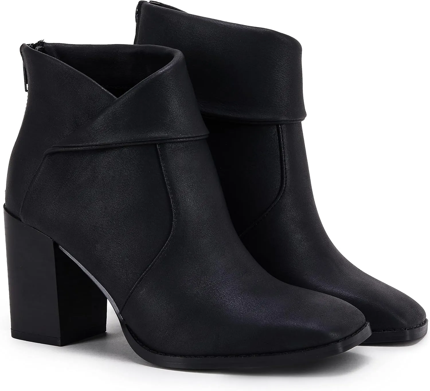LAICIGO Women's Square Toe Ankle Boots High Chunky Stacked Heel Slip On Criss Cross Zipper Booties