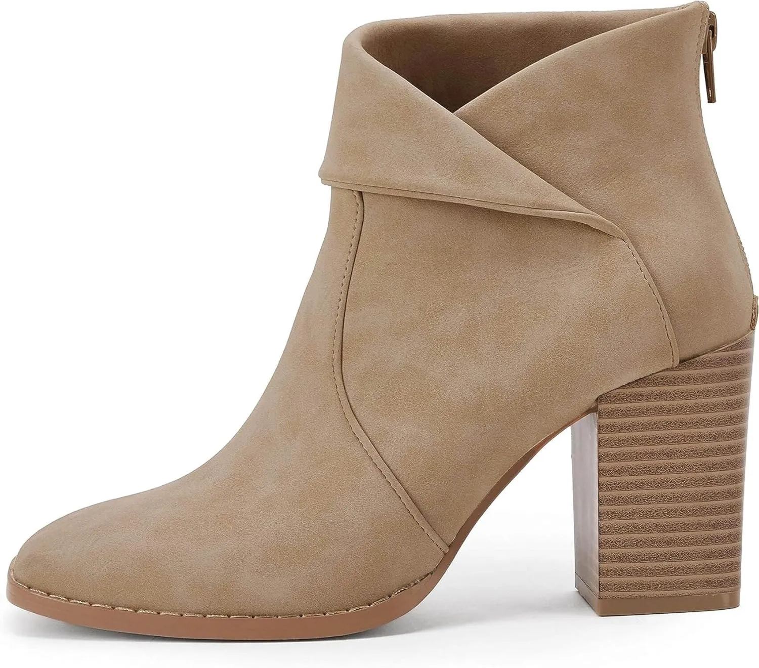 LAICIGO Women's Square Toe Ankle Boots High Chunky Stacked Heel Slip On Criss Cross Zipper Booties