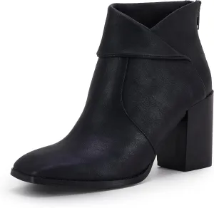 LAICIGO Women's Square Toe Ankle Boots High Chunky Stacked Heel Slip On Criss Cross Zipper Booties