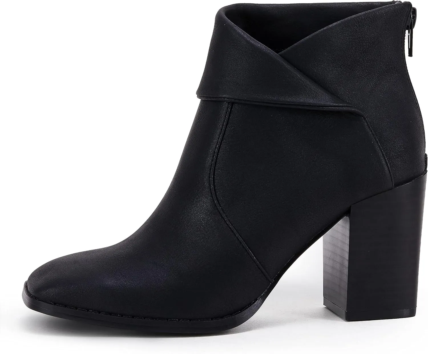LAICIGO Women's Square Toe Ankle Boots High Chunky Stacked Heel Slip On Criss Cross Zipper Booties