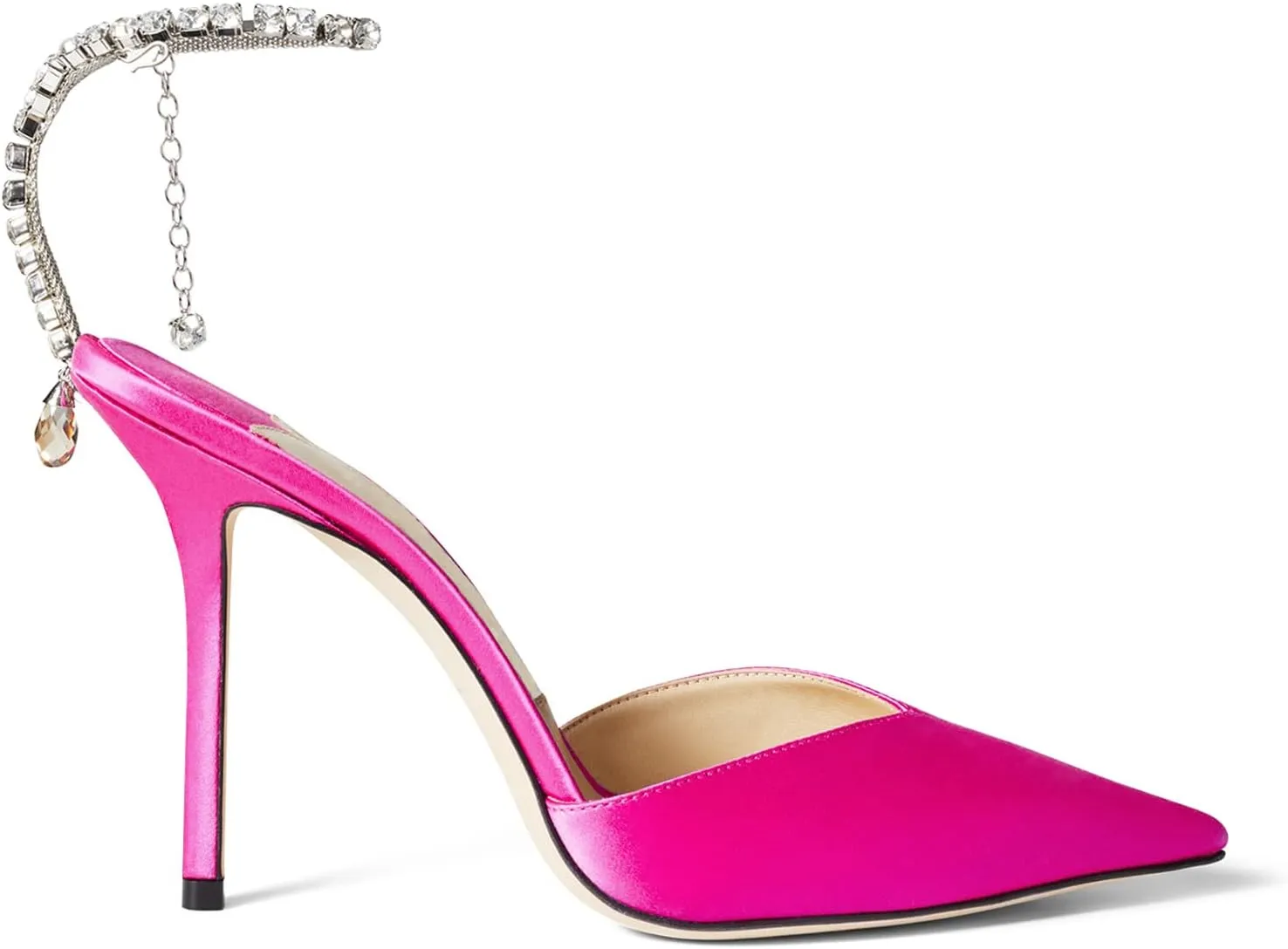 LauraVicci Women's Heeled Sandals Crystal Chain Ankle Straps Rhinestones Buckle High Heels Stiletto Slip On Wedding Party Satin Dress Shoes