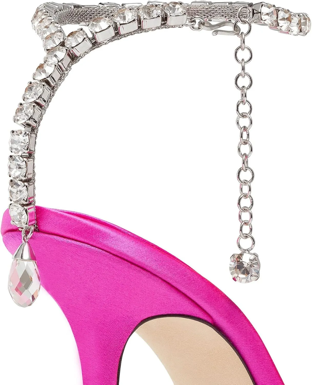 LauraVicci Women's Heeled Sandals Crystal Chain Ankle Straps Rhinestones Buckle High Heels Stiletto Slip On Wedding Party Satin Dress Shoes