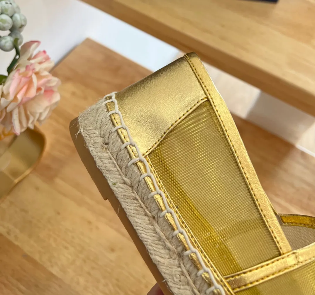 Laurent YVES Saint LOGO SLIP Luxurious AND MESH METALLIC ON Touch-sensitive GOLD SL CALFSKIN