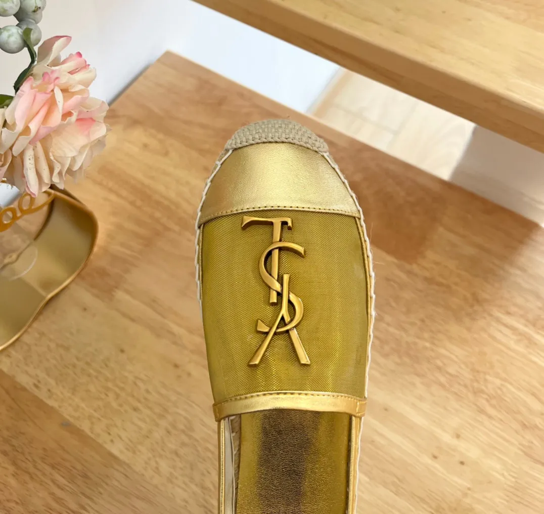 Laurent YVES Saint LOGO SLIP Luxurious AND MESH METALLIC ON Touch-sensitive GOLD SL CALFSKIN