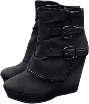 Lausiuoe Wedge Booties For Women Closed Toe Ankle Boots Slip on Heeled Casual Fashion Western Platform Fall Booties