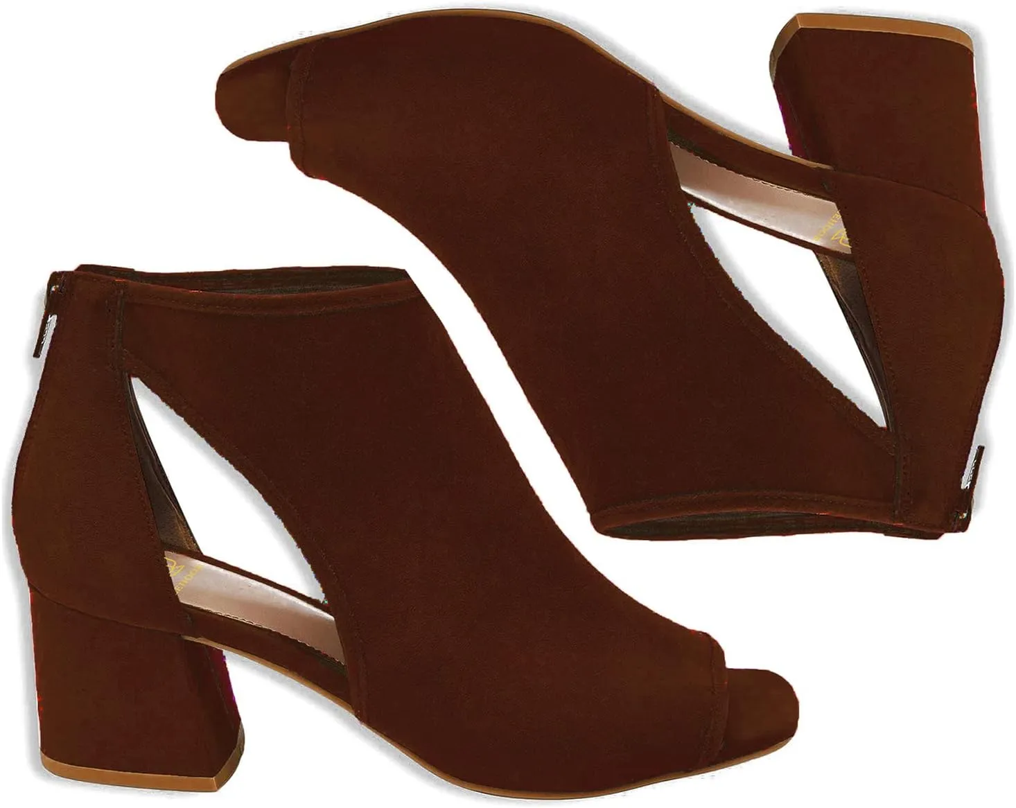 LEHOOR Women Chunky High Heel Booties Suede Open Toe Side Cut-Out Ankle Boots Back Zipper Matte 2” Block Stacked Heel Summer Casual Dress Heeled Ankle Sandal Booties Size 4-13 M US
