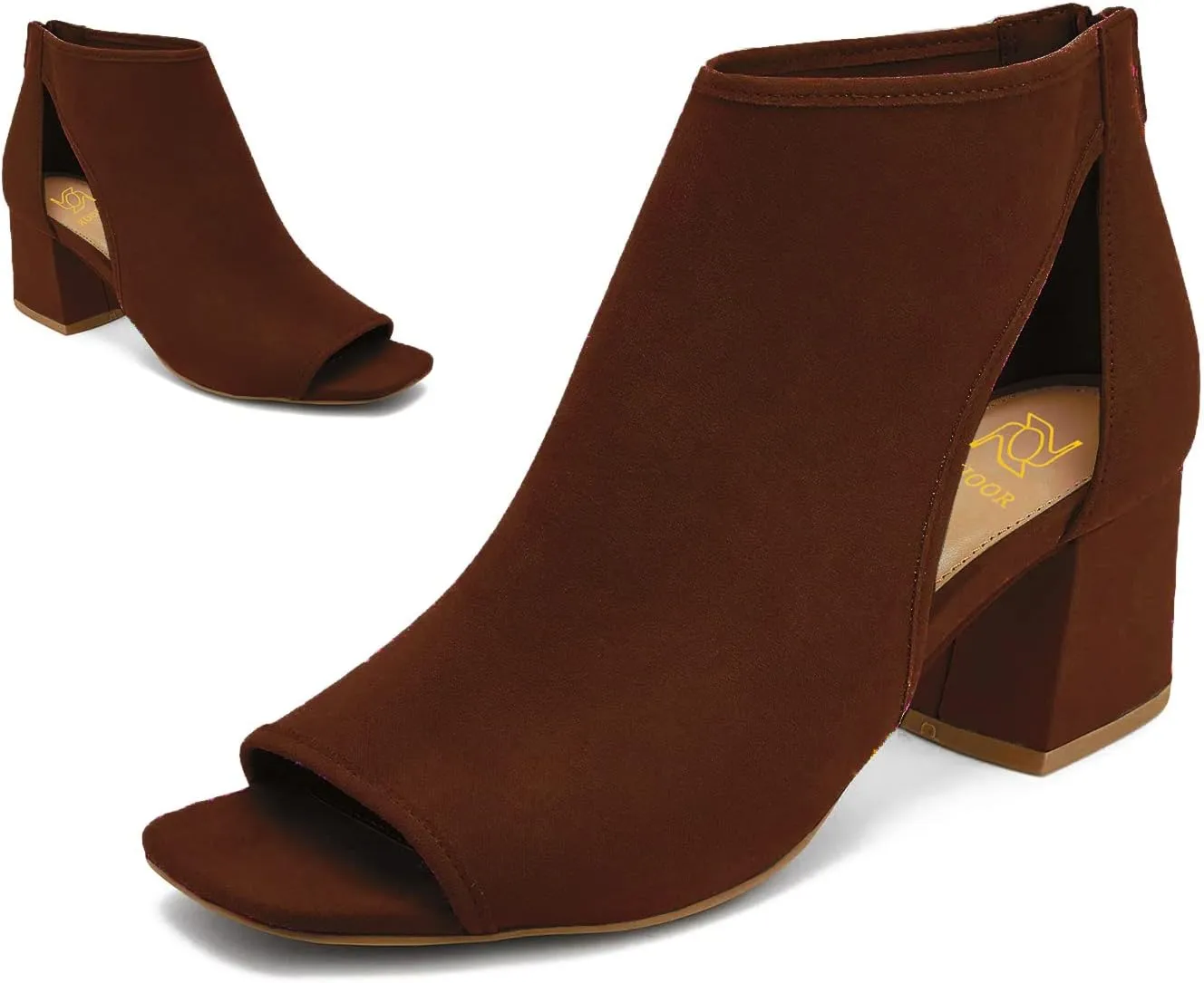 LEHOOR Women Chunky High Heel Booties Suede Open Toe Side Cut-Out Ankle Boots Back Zipper Matte 2” Block Stacked Heel Summer Casual Dress Heeled Ankle Sandal Booties Size 4-13 M US