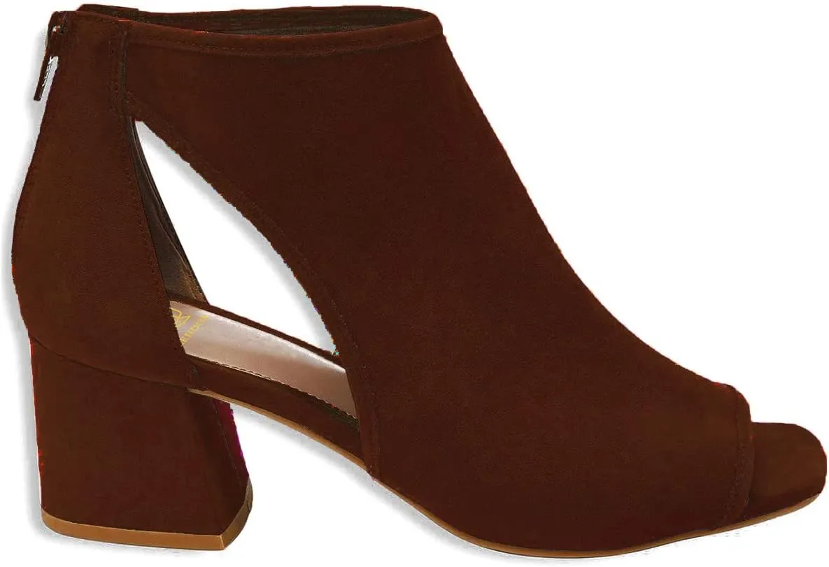 LEHOOR Women Chunky High Heel Booties Suede Open Toe Side Cut-Out Ankle Boots Back Zipper Matte 2” Block Stacked Heel Summer Casual Dress Heeled Ankle Sandal Booties Size 4-13 M US
