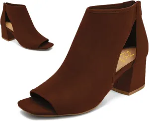 LEHOOR Women Chunky High Heel Booties Suede Open Toe Side Cut-Out Ankle Boots Back Zipper Matte 2” Block Stacked Heel Summer Casual Dress Heeled Ankle Sandal Booties Size 4-13 M US