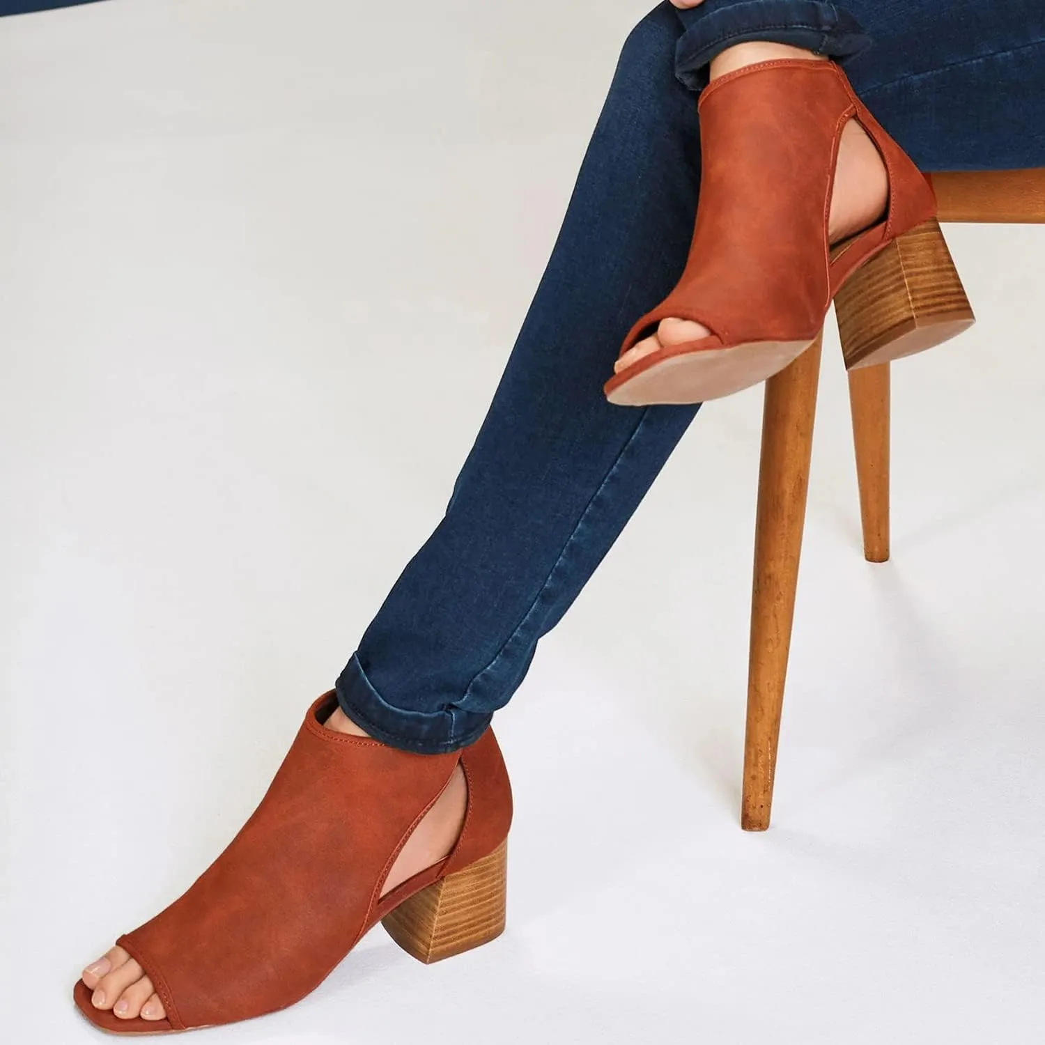 LEHOOR Women Chunky High Heel Booties Suede Open Toe Side Cut-Out Ankle Boots Back Zipper Matte 2” Block Stacked Heel Summer Casual Dress Heeled Ankle Sandal Booties Size 4-13 M US