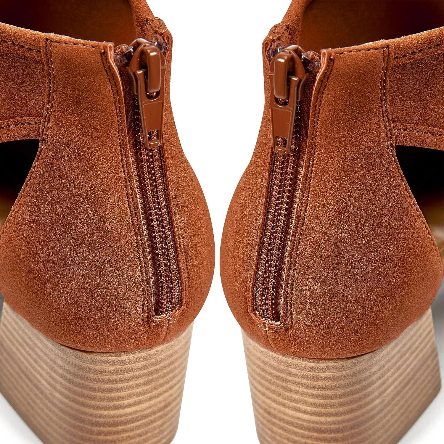 LEHOOR Women Chunky High Heel Booties Suede Open Toe Side Cut-Out Ankle Boots Back Zipper Matte 2” Block Stacked Heel Summer Casual Dress Heeled Ankle Sandal Booties Size 4-13 M US