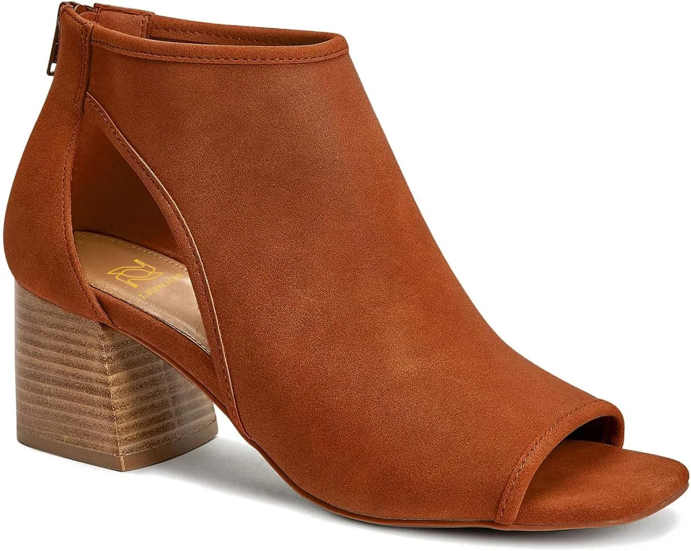 LEHOOR Women Chunky High Heel Booties Suede Open Toe Side Cut-Out Ankle Boots Back Zipper Matte 2” Block Stacked Heel Summer Casual Dress Heeled Ankle Sandal Booties Size 4-13 M US