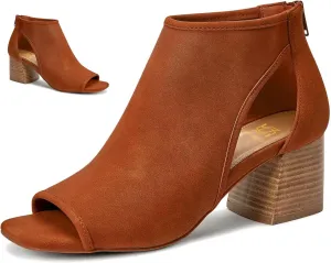 LEHOOR Women Chunky High Heel Booties Suede Open Toe Side Cut-Out Ankle Boots Back Zipper Matte 2” Block Stacked Heel Summer Casual Dress Heeled Ankle Sandal Booties Size 4-13 M US