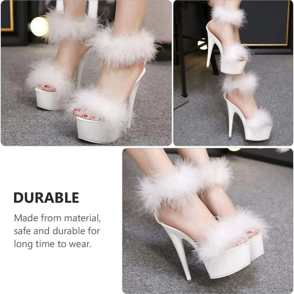 LIFKOME 1pair Super High Heel Fur Shoes Upper: Faux Miss White Ankle Strap