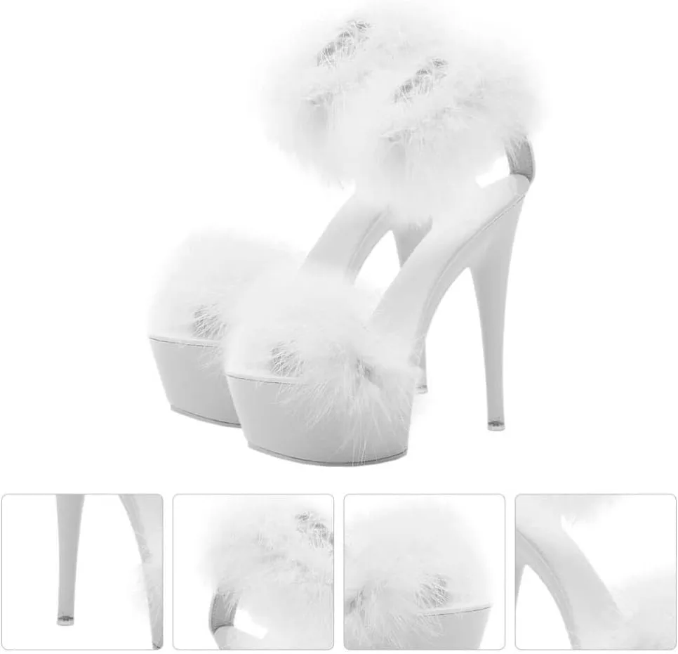 LIFKOME 1pair Super High Heel Fur Shoes Upper: Faux Miss White Ankle Strap