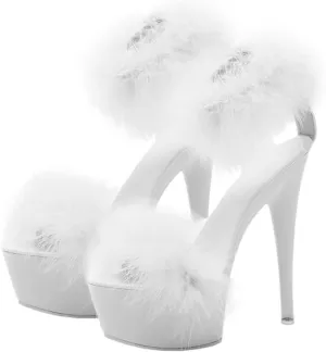 LIFKOME 1pair Super High Heel Fur Shoes Upper: Faux Miss White Ankle Strap