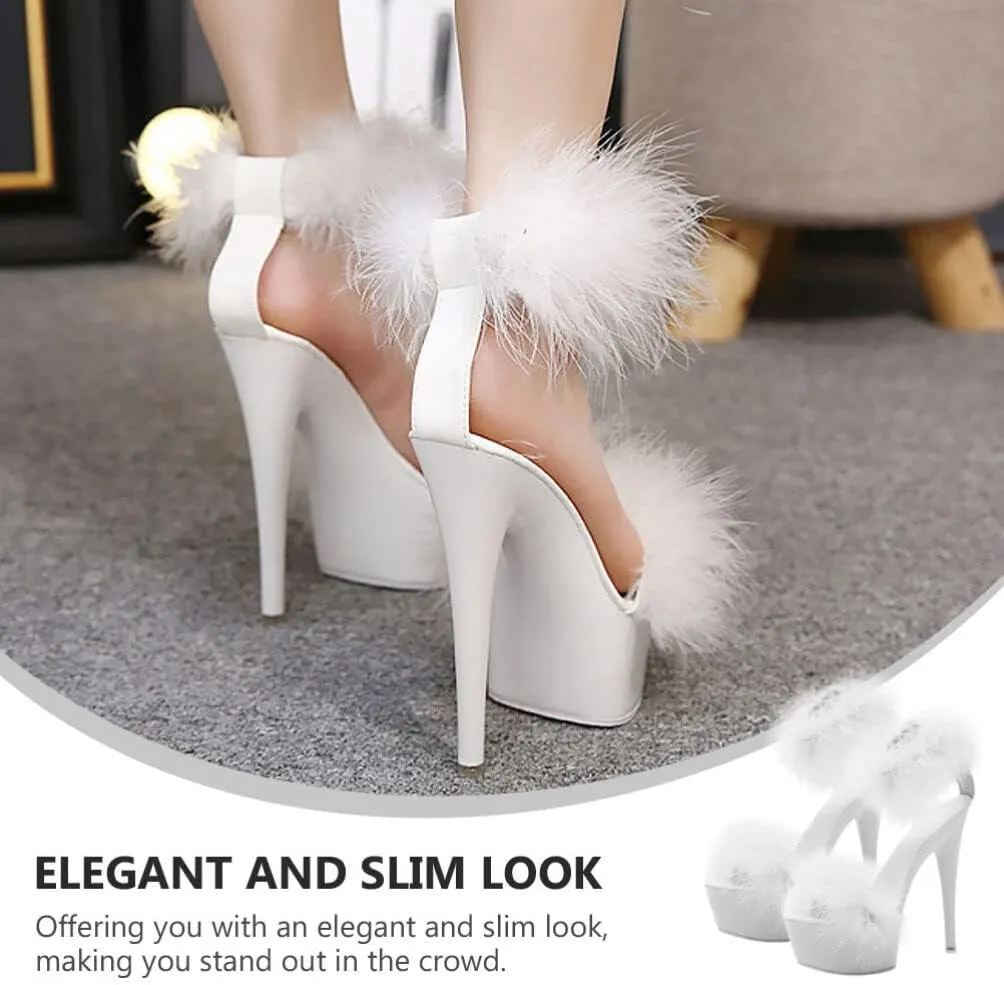 LIFKOME 1pair Super High Heel Fur Shoes Upper: Faux Miss White Ankle Strap