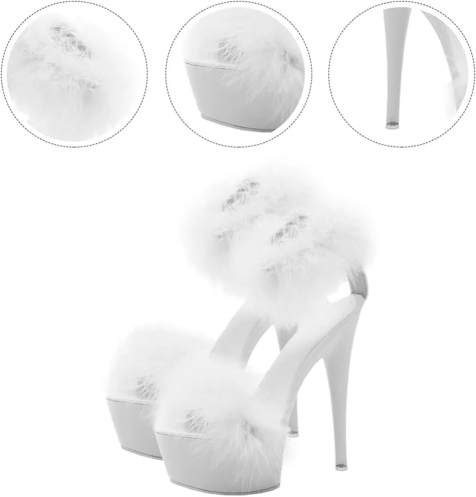LIFKOME 1pair Super High Heel Fur Shoes Upper: Faux Miss White Ankle Strap