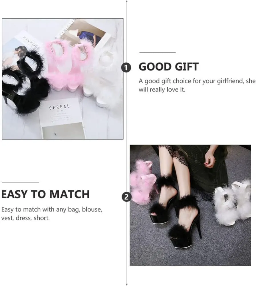 LIFKOME 1pair Super High Heel Fur Shoes Upper: Faux Miss White Ankle Strap
