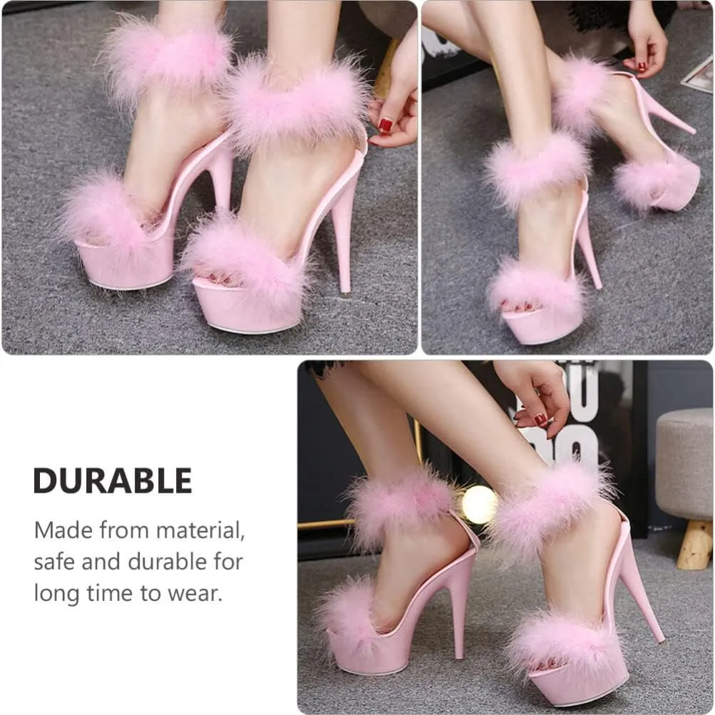LIFKOME Super High Heel Fur Sandals: Women's Fashionable Clear Heels with Ankle Strap for Casual, Party Occasions