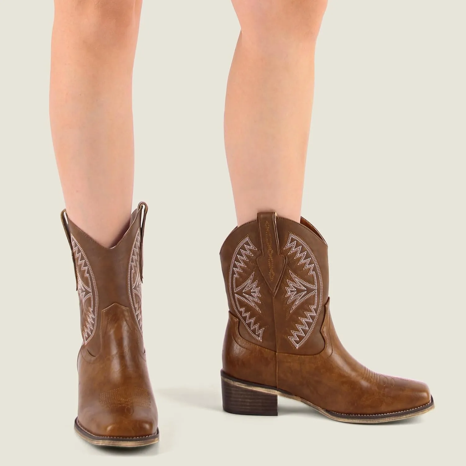 LISHAN Women's Square Toe Western Cowgirl Cowboy Boots