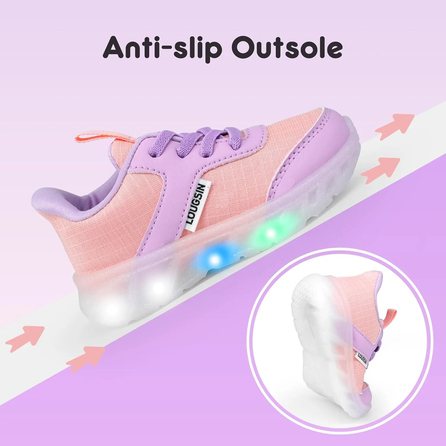 LOUGSIN Kids Light Up Sneakers LED Flashing Tennis Shoes for Boys Girls Lightweight Breathable Flooza Walking Shoes for Toddler and Little Kids