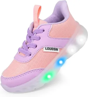 LOUGSIN Kids Light Up Sneakers LED Flashing Tennis Shoes for Boys Girls Lightweight Breathable Flooza Walking Shoes for Toddler and Little Kids