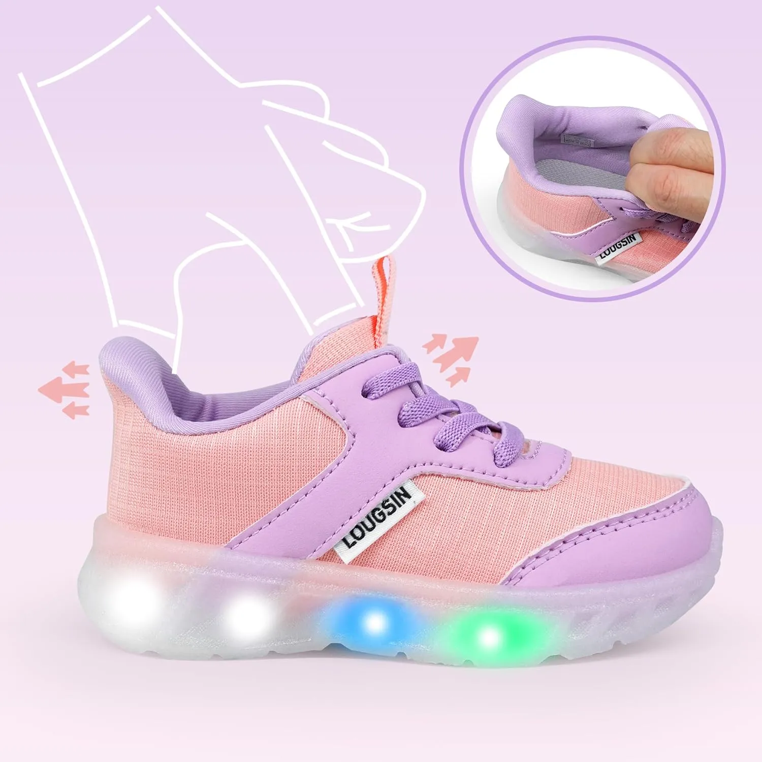 LOUGSIN Kids Light Up Sneakers LED Flashing Tennis Shoes for Boys Girls Lightweight Breathable Flooza Walking Shoes for Toddler and Little Kids