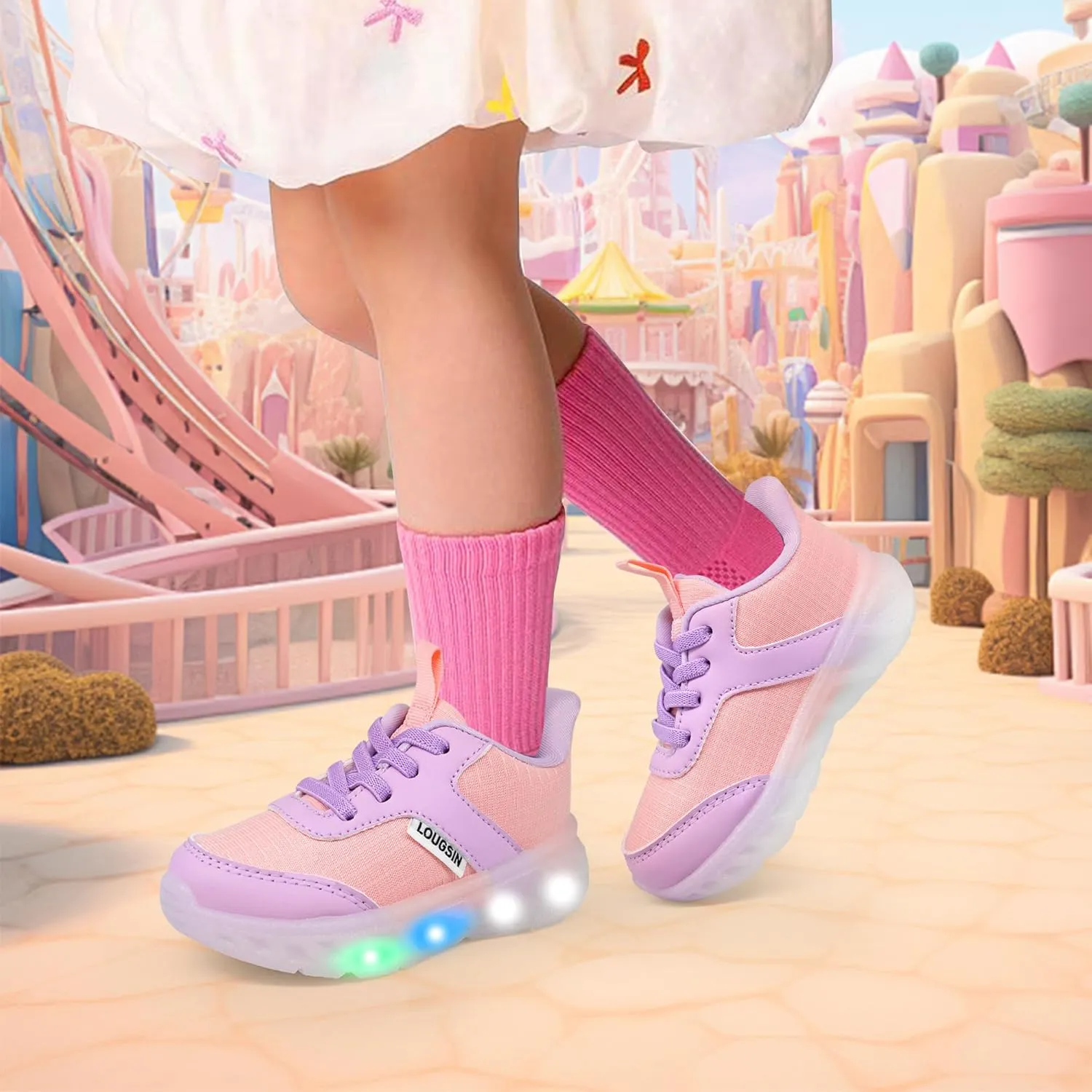 LOUGSIN Kids Light Up Sneakers LED Flashing Tennis Shoes for Boys Girls Lightweight Breathable Flooza Walking Shoes for Toddler and Little Kids