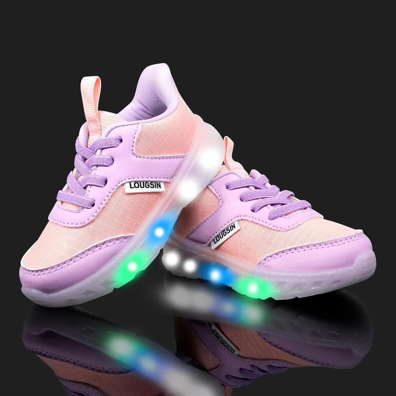 LOUGSIN Kids Light Up Sneakers LED Flashing Tennis Shoes for Boys Girls Lightweight Breathable Flooza Walking Shoes for Toddler and Little Kids
