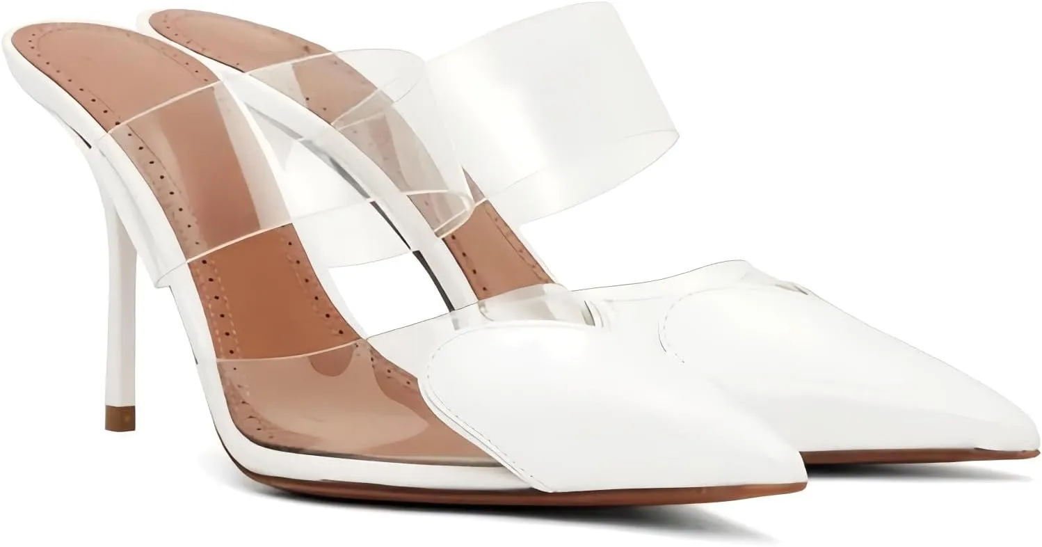 Love Heart Clear High Heeled Sandals for Women Closed Pointed Toe Comfortable Stiletto Mule Slip On Summer Party Prom Shoes