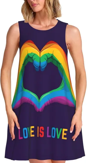 Love is Love Womens Summer Sleeveless Fashion Dress Casual Loose Round Neck Sundress with Pockets S-3xl