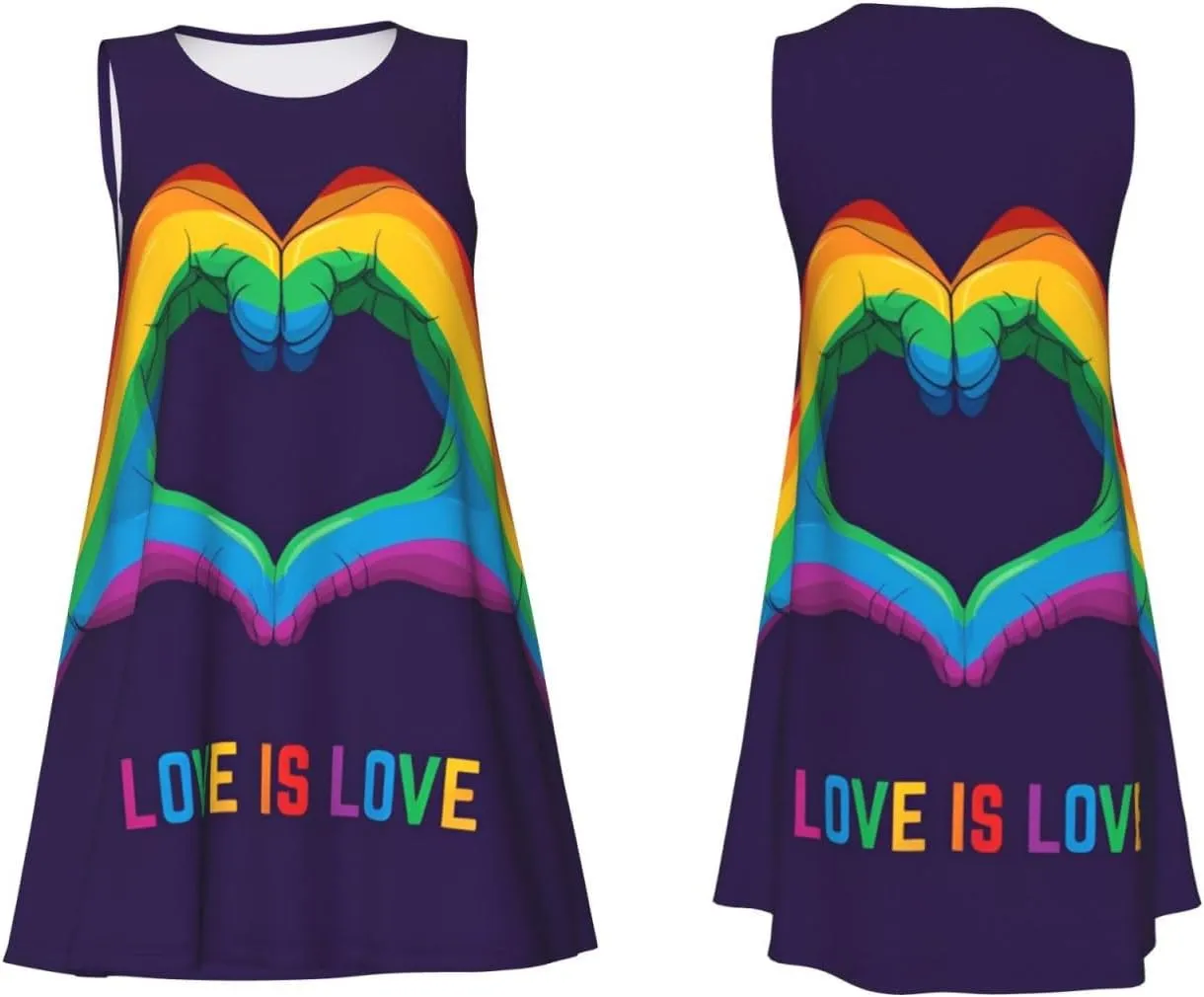 Love is Love Womens Summer Sleeveless Fashion Dress Casual Loose Round Neck Sundress with Pockets S-3xl