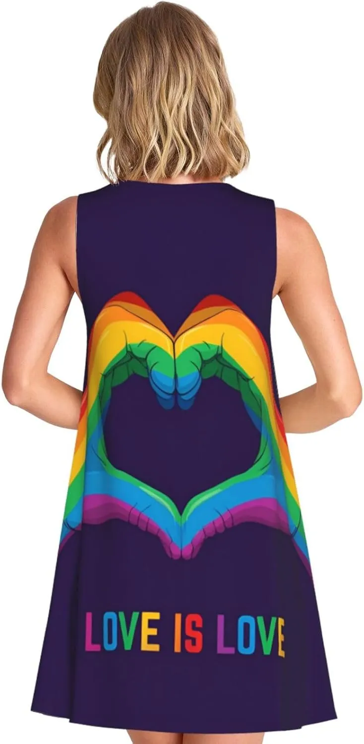 Love is Love Womens Summer Sleeveless Fashion Dress Casual Loose Round Neck Sundress with Pockets S-3xl