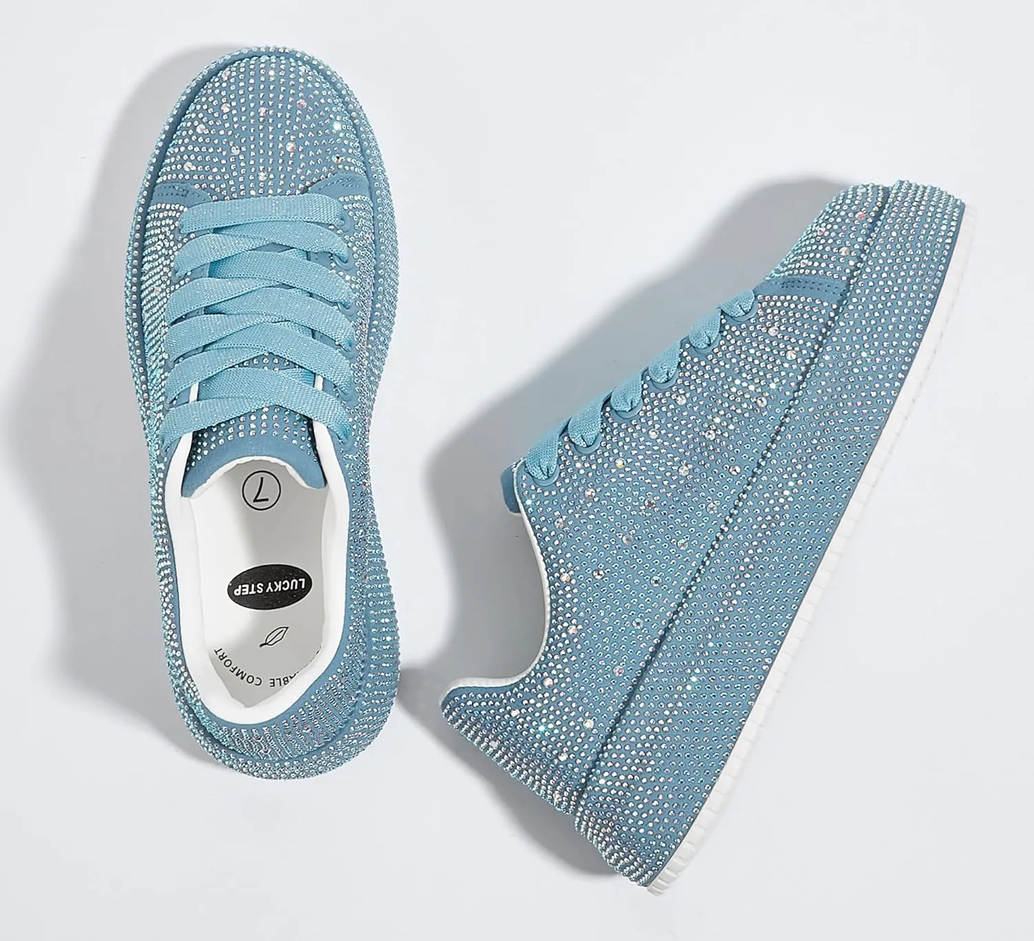 LUCKY STEP Rhinestone Sneakers for Women Platform Sparkly Glitter Bling Tennis Shoes Fashion Bedazzled Wedding Bridal Party Walking Sneakers