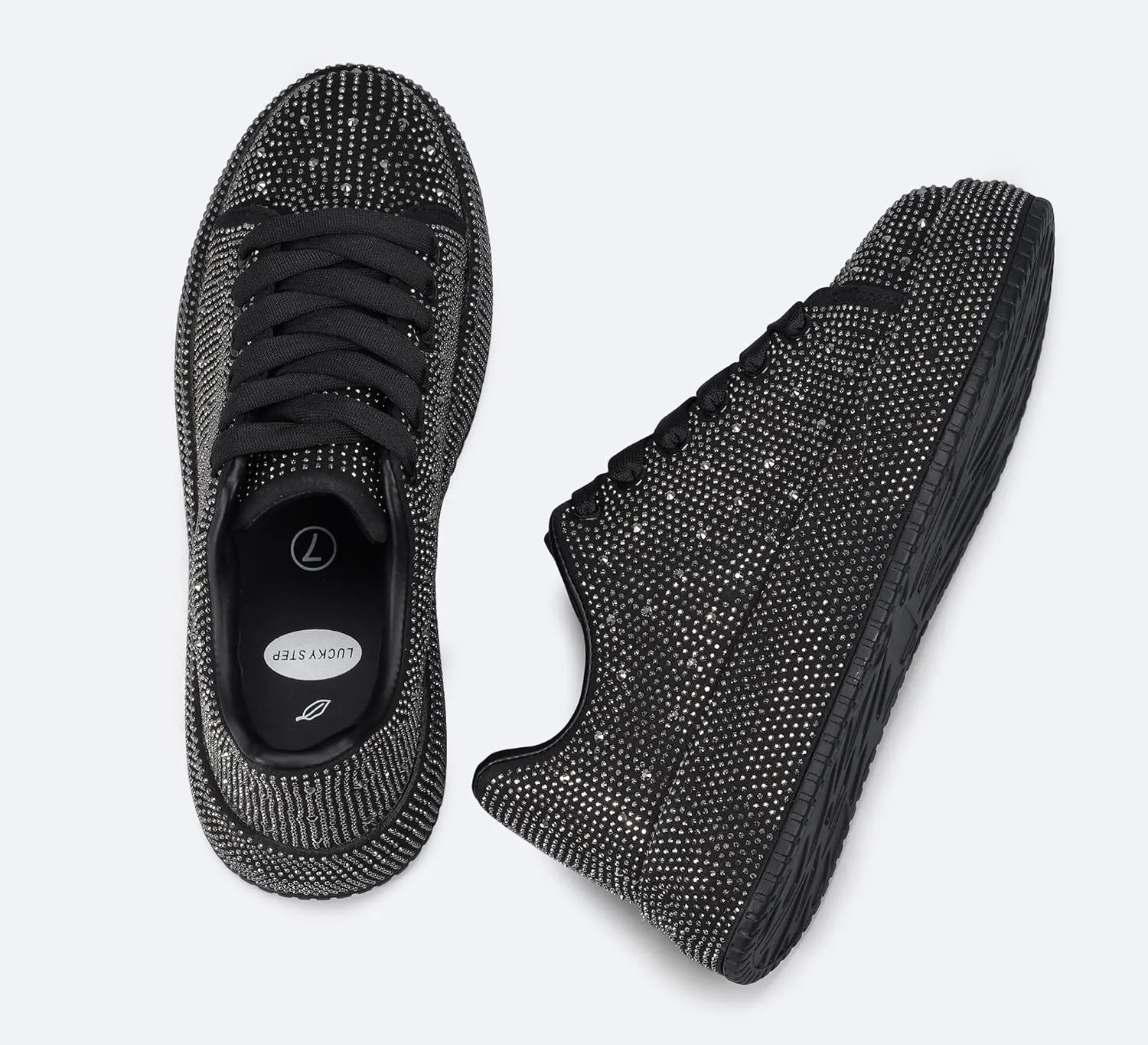 LUCKY STEP Rhinestone Sneakers for Women Platform Sparkly Glitter Bling Tennis Shoes Fashion Bedazzled Wedding Bridal Party Walking Sneakers