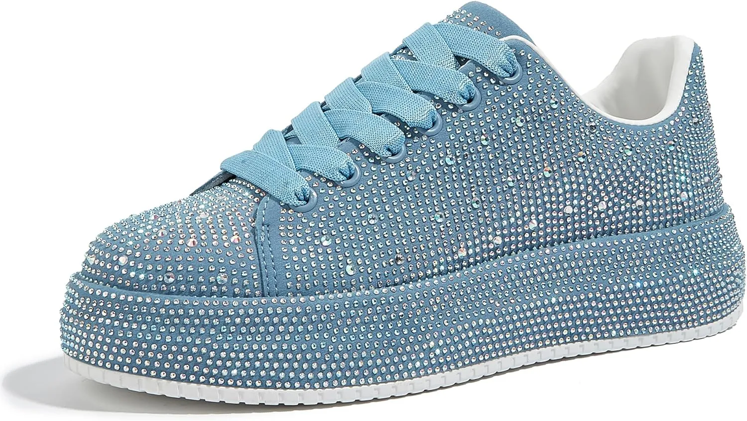 LUCKY STEP Rhinestone Sneakers for Women Platform Sparkly Glitter Bling Tennis Shoes Fashion Bedazzled Wedding Bridal Party Walking Sneakers