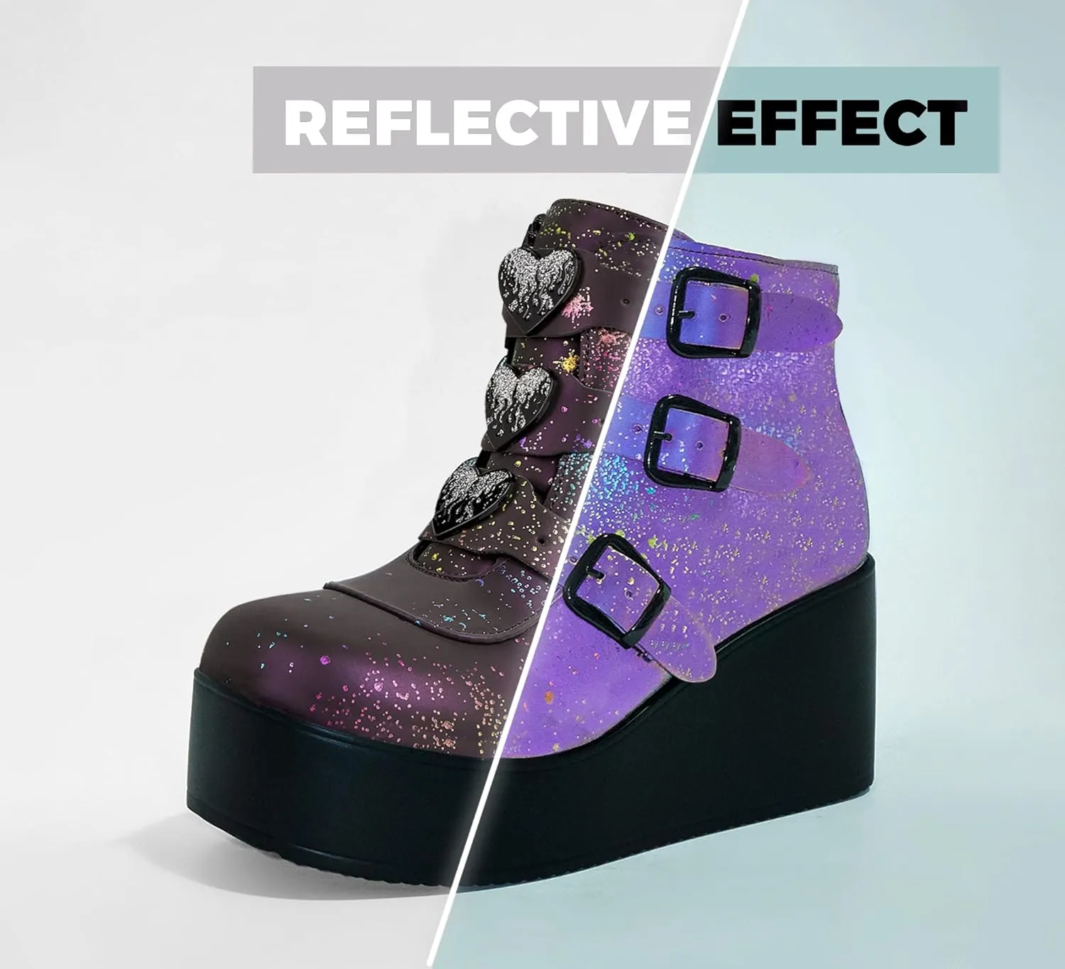 LUCKY STEP Women Platform Chunky Ankle Boots - Round Toe Zipper Wedges High Heels Rave Buckle Thick Sole Goth Booties