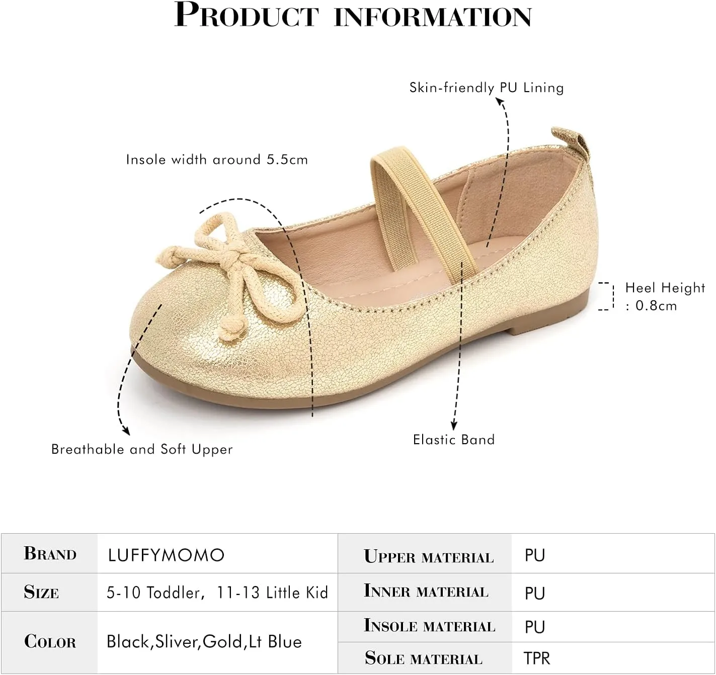 Luffymomo Girls Mary Jane Dress Shoes Party Princess Flats Strap Ballet Dance Shoes Toddler/Little Kid