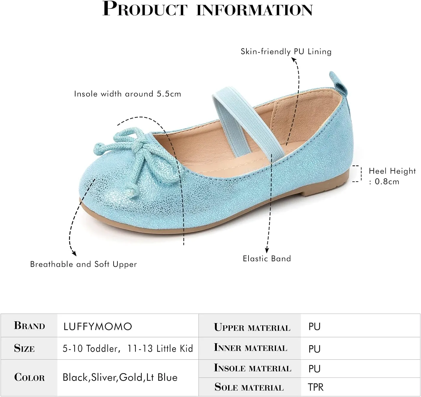 Luffymomo Girls Mary Jane Dress Shoes Party Princess Flats Strap Ballet Dance Shoes Toddler/Little Kid