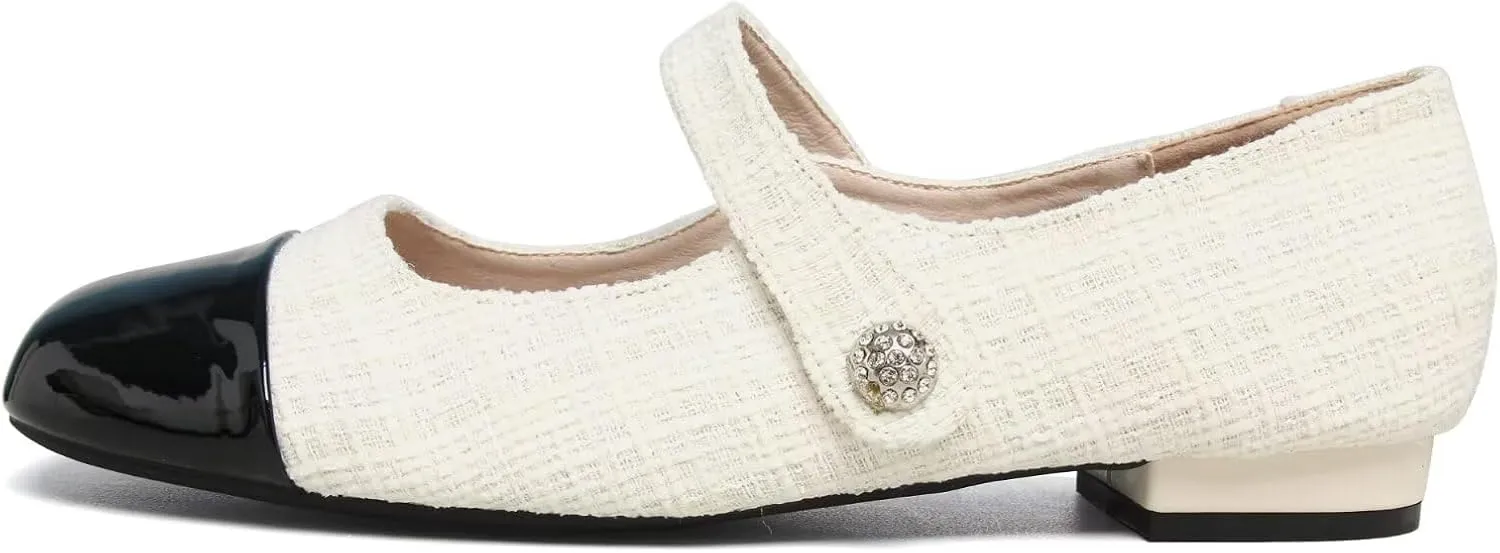 LUXINYU Flats for Women Dressy Square Toe Ankle Strap Mary Jane Shoes Casual Slip On Flats Comfortable Ballet Flats
